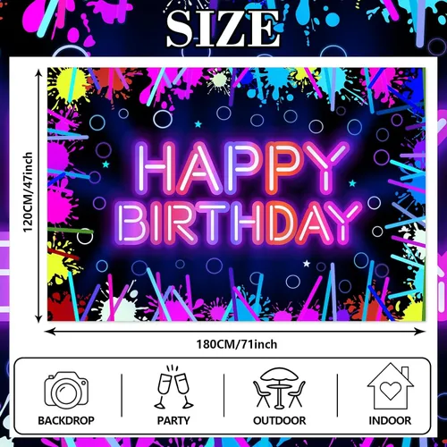 Miniatura 2 de Cartel de neón de feliz cumpleaños, decoración temática de graffiti brillante para hombres y mujeres, suministros de fiesta de cumpleaños de neón