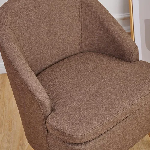Miniatura 8 de SIMPLEOPULENCE - Silla de barril decorativa para sala de estar, silla de club tapizada de tela moderna con respaldo curvado y patas de madera Marrón