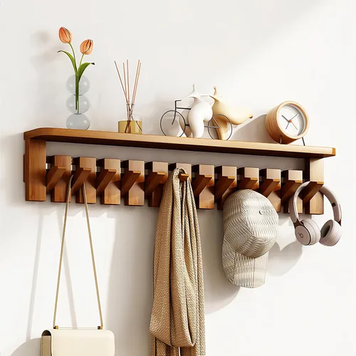 Miniatura 6 de Percheros para colgar en la pared, ganchos para llaves de piano, colgador de madera maciza natural, tela no tejida, perchas para armario, cocina