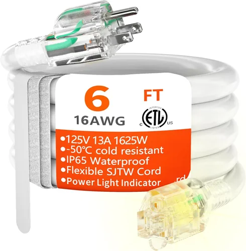 Miniatura 43 de HUANCHAIN Cable de extensión para interiores y exteriores, 50 pies, impermeable, calibre 16/3, flexible, resistente, cable de extensión para Amarillo