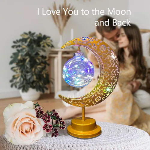 Miniatura 4 de Lámpara de mesa decorativa, luz de luna creciente, decoración de mesa de Ramadán, funciona con pilas, lámpara de escritorio de Ramadán de Navidad