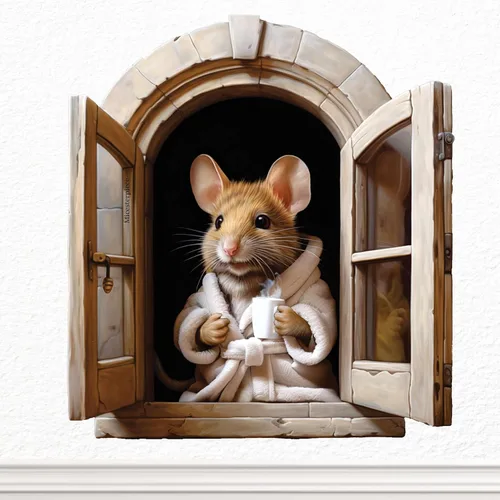 Miniatura 12 de Calcomanía de pared 3D con agujero de ratón - Calcomanía decorativa para pared de habitación de niños - Desmontable, se pega y se despega