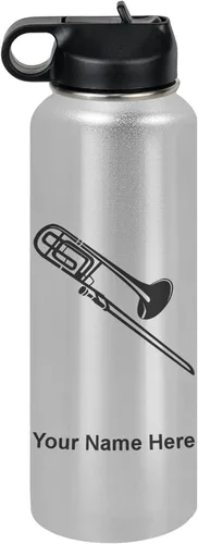 Miniatura 14 de LaserGram Botella de agua personalizada, trombón, acero inoxidable de doble pared aislada al vacío con popote superior, regalo grabado personalizado