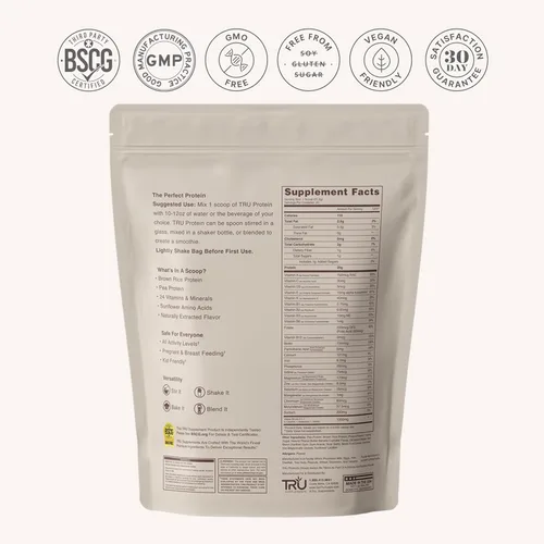 Miniatura 7 de TRU Supplements Proteína en polvo a base de plantas, BCAA, EAA, 0.71 onzas de proteína vegana de arroz integral y guisante, 100 calorías, 27