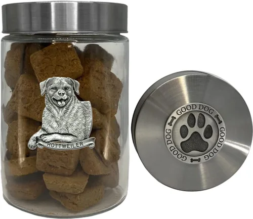 Miniatura 24 de Heritage Pewter Basset Hound Good Dog Treat Jar – Tarro de golosinas de 34 onzas con tapa hermética a rosca Regalo para propietarios de Basset