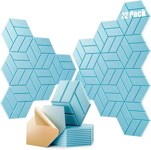 Miniatura 35 de 12 paneles acústicos autoadhesivos, paneles de espuma a prueba de sonido de 12 x 10 x 0.4 pulgadas para paredes, paneles de pared hexagonales Negro