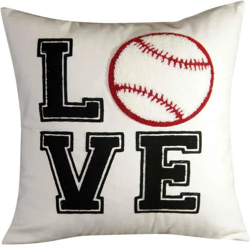 Funda de almohada decorativa bordada, funda de almohada de béisbol de amor de 18 x 18 pulgadas, solo funda (amor de béisbol)