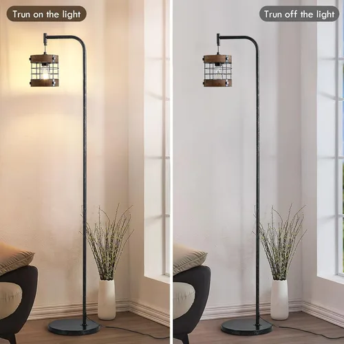 Miniatura 4 de Lámpara de pie industrial de 67 pulgadas con pantalla de madera y metal negro, lámpara de pie moderna, lámpara alta rústica estilo granja para sala