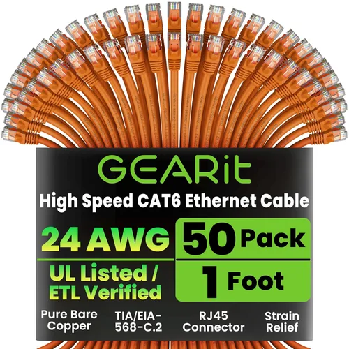 Miniatura 60 de Paquete de Cable Ethernet Cat 6 GEARit - Pack de 10 cables de conexión Ethernet Cat6 de 15 pies Cable de conexión de red RJ45, conectores dorados