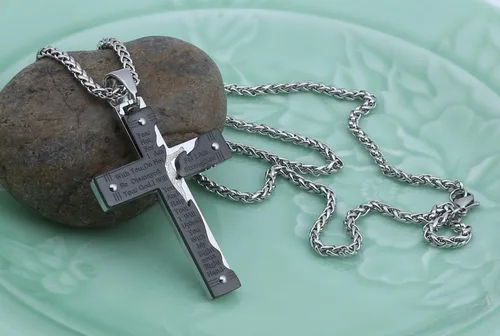 Miniatura 6 de Hzman - Collar con pendiente para rezo de crucifijo de Jesucristo, de acero inoxidable, para hombres