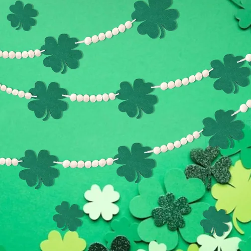 Miniatura 8 de Cartel de decoración temática de trébol de la suerte, suministros para fiesta del día de San Patricio, guirnalda de trébol de 4 hojas