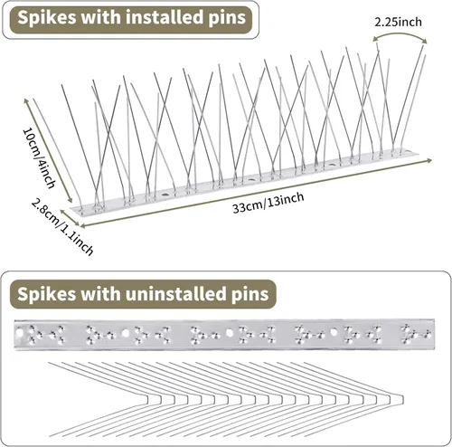 Miniatura 2 de Paquete de 10 picos para pájaros de acero inoxidable de 11 pies, picos para pájaros para exteriores para mantener alejados a los pájaros, clavos