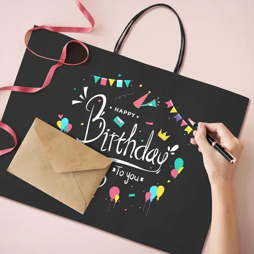 Miniatura 8 de METRONIC Paquete de 100 bolsas de regalo grandes de papel negro de 16X6X12, bolsa de compras kraft con asas para pequeñas empresas, boutique