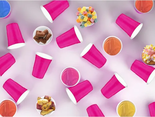 Miniatura 5 de 120 piezas 16 onzas vasos de plástico rosa para el Día de San Valentín, vasos de plástico rosa intenso para fiestas, vasos para bebidas, Rosa fuerte