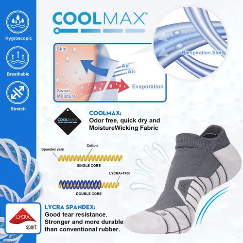 Miniatura 2 de Hylaea Calcetines deportivos para correr con cojín acolchado que absorbe la humedad corte bajo