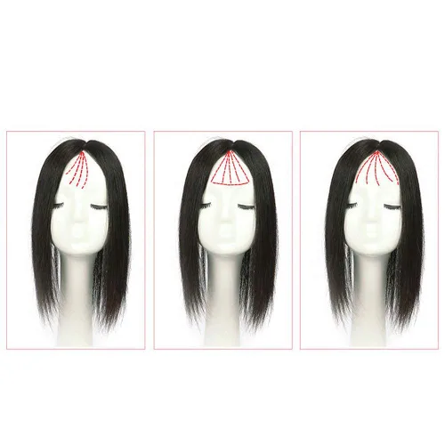 Miniatura 6 de RemeeHi Cabello humano atado a mano/base de seda recto Topper corto 4.7x5.5 in clip en el postizo invisible Wiglet Toupee Natural Negro 9.8 in/10