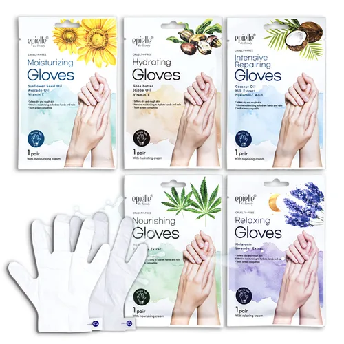 Epielle Máscara de mano surtida, 5 pares, guantes de hidratación profunda para piel seca y áspera, suaviza con manteca de karité, regalos de cuidado