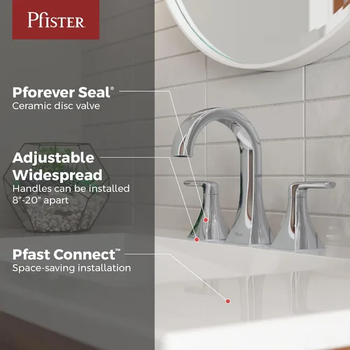 Miniatura 2 de Pfister Bruxie LF049BIEC - Grifo de lavabo de baño, 8 pulgadas de ancho, 2 asas, 3 agujeros, certificado NSF, acabado cromado pulido, LF049BIEC