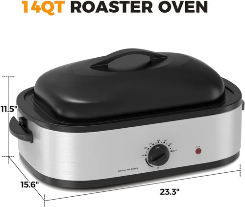 Miniatura 8 de Horno asador eléctrico de 14 cuartos de galón, horno asador de pavo, tapa de autofundación, bandeja extraíble, control de temperatura de rango