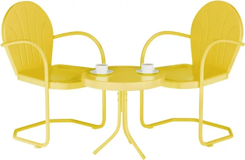 Miniatura 3 de Juego de muebles de patio bistró retro, juego de asientos al aire libre de metal, juego de conversación de 3 piezas, 2 sillones con resorte en C