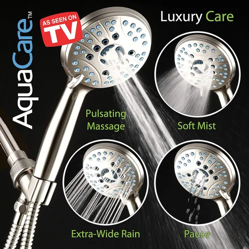 Miniatura 6 de Hotel Spa AquaCare Cabezal de regadera de mano de alta presión de 8 modos, boquillas antiobstrucción, lavado a máquina integrado para limpiar Níquel