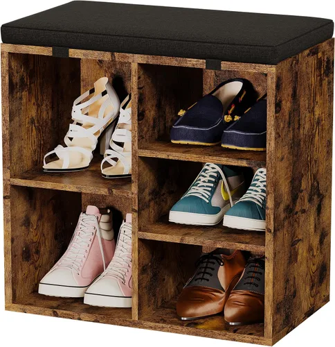 Miniatura 8 de coucheta Banco de almacenamiento de zapatos con cojín, armario de zapatos con asiento de cubo, banco pequeño con estante ajustable de 3 niveles