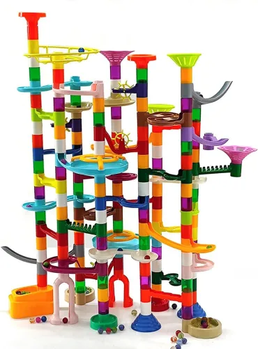 Carrera de Mármol - Juego de Construcción de Laberinto de 200 Piezas, Juego de Construcción de Pista de Carrera con 30 Piezas de Mármol de Plástico