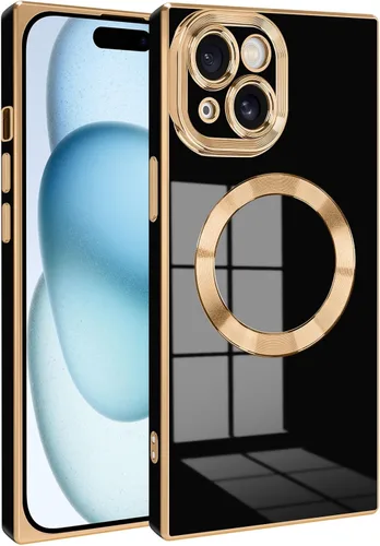 Funda magnética para iPhone 15 compatible con Magsafe, TPU suave plateado a prueba de rayones con lente totalmente cubierta compatible con carga