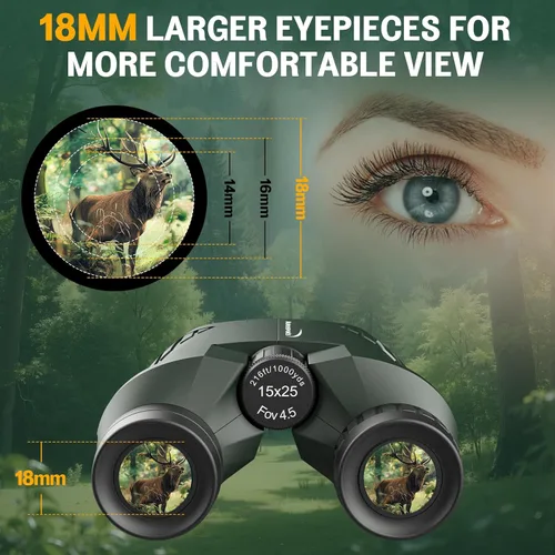 Miniatura 3 de Aurosports Prismáticos compactos de 15 x 25 pulgadas para adultos y niños, prismáticos de alta potencia para observación de aves, binoculares