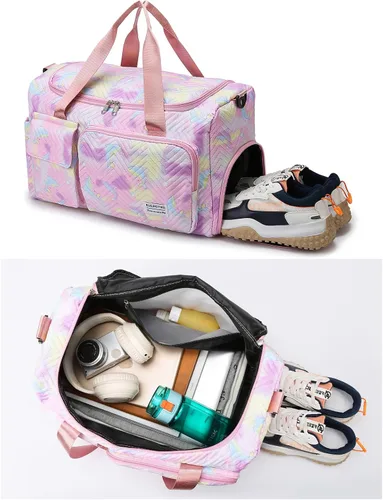 Miniatura 70 de Pequeña bolsa de gimnasio para mujer, bolsa de viaje con compartimento para zapatos