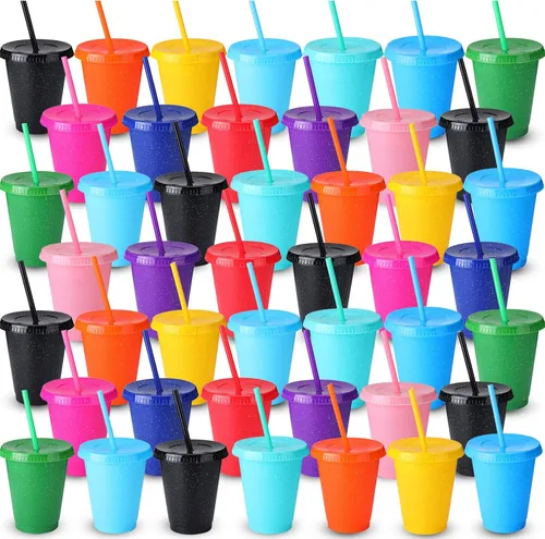 Miniatura 8 de Potchen Vaso reutilizable con purpurina con pajitas y tapas, vaso de plástico con tapas y popotes a granel, botella de agua, café helado, bebida