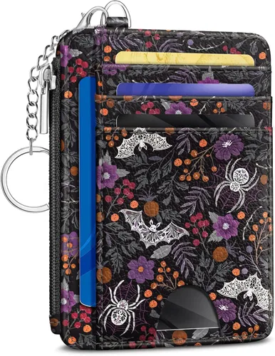 Miniatura 21 de Kelvoris Tarjetero pequeño para mujer, cartera delgada con bloqueo RFID, llavero con bolsillo para monedas con cremallera, bolsillo frontal
