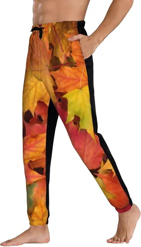 Miniatura 3 de ultaro Mens Joggers Sweatpants Autumn Maple Leaves Casual Pants Sports Jogging Trousers with Drawstring