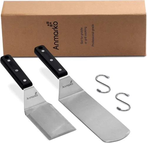 Miniatura 8 de Anmarko Juego de espátulas para parrilla - Espátula larga de metal - Raspador de parrilla y volteador de tortitas o espátula para pizza - Espátula