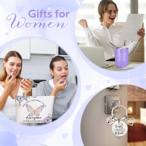 Miniatura 6 de Sieral Regalo de agradecimiento para mujeres, vaso de acero inoxidable de 12 onzas, llavero de agradecimiento y bolsa de maquillaje de lona, regalos