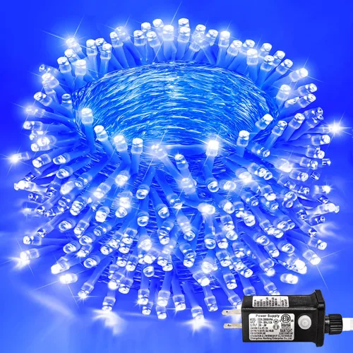 Miniatura 25 de Guirnalda de 120 luces LED rojas impermeables para exteriores, luces de Navidad rojas de 40 pies, 8 modos, cable transparente, guirnalda de luces