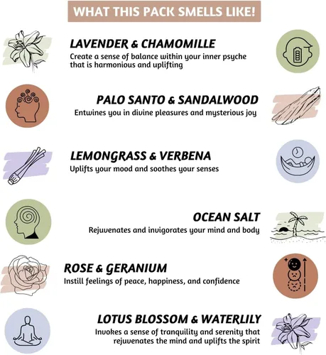 Miniatura 4 de Folkulture Conos de Incienso Perfumados Juego de 6 (120 Conos) con Porta Conos de Incienso Incienso de Lavanda, Palo Santo, Incienso de Sándalo