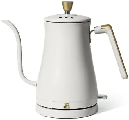 B'eautiful - Hervidor eléctrico de cuello de cisne de 1 litro, 1200 W, por D'rew Barry'more, (glaseado blanco)
