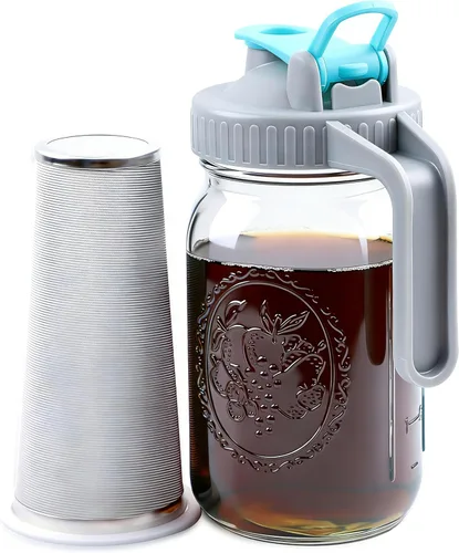 GMSWEET Jarra de Albañil para Café de Infusión Fría de 32 OZ con Boca Ancha, Jarra para Café Frío con Filtro de Café para Café, Té Helado, Té al
