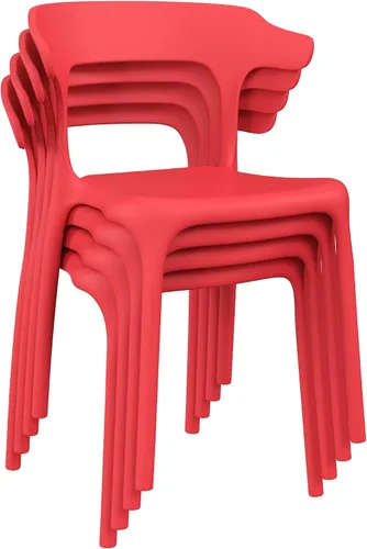 Miniatura 15 de VECELO Paquete de 4 sillas de comedor de plástico, sillas de patio apilables para uso en interiores y exteriores en cocina, junto a la piscina,