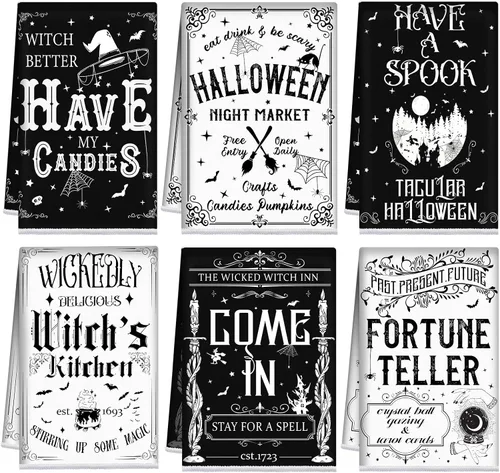 Miniatura 7 de Ganeen Juego de 6 toallas de mano de Acción de Gracias con texto en inglés «Hello Fall» en blanco y negro, vintage, calabaza, camión, motero