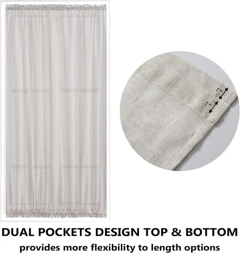 Miniatura 3 de Demetex Cortinas francesas para puerta delantera, juego de 2 paneles de cortina semitraslúcidos de lino para puerta delantera, pequeños