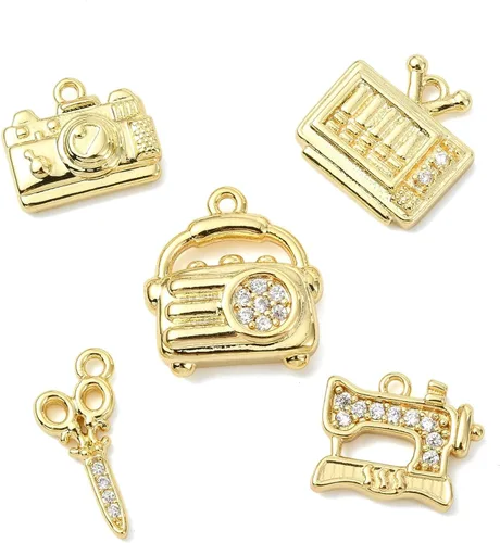 Miniatura 27 de Stiesy 10 dijes de circonita cúbica transparente de Virgen María, chapados en oro de 18 quilates, dije religioso para rosario, collar, joyería, Flor