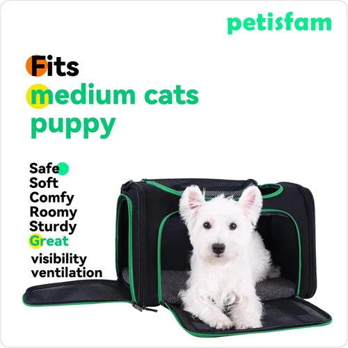 Miniatura 8 de Transportador suave para gatos medianos y perros pequeños con cama acogedora, 3 puertas, entrada superior, aprobado por aerolíneas, a prueba