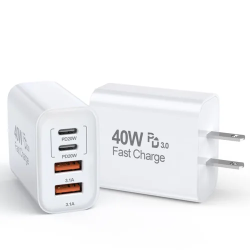 Bloque de cargador de 40 W para iPhone 16 y 15, paquete de 2 cubos de carga rápida, 4 puertos USB tipo C de carga de pared PD&QC, adaptador de Apple