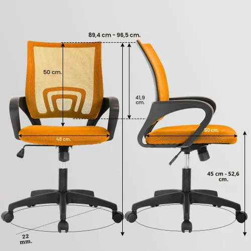 Miniatura 3 de BestOffice Silla de oficina ergonómica Silla giratoria de escritorio con respaldo medio Respaldo transpirable y soporte lumbar Altura Naranja