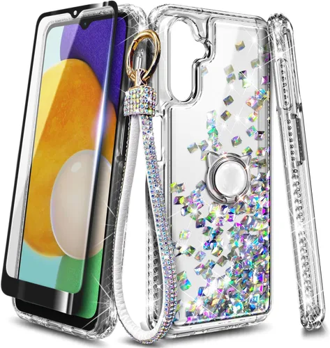 Miniatura 9 de Funda compatible con Samsung Galaxy S24-FE Aqua/Purple Funda líquida flotante con purpurina linda con protector de pantalla de vidrio templado