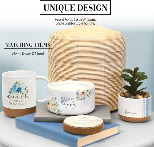 Miniatura 4 de Pavilion Gift Company Faith Makes Things Possible - Taza de cerámica de 16 onzas con fondo esmaltado de arena, floral, taza de café de mango grande