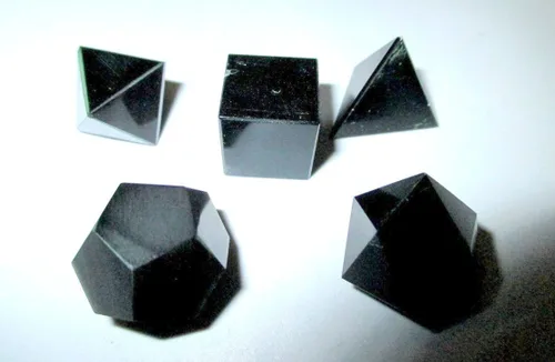 Miniatura 2 de Jet International Obsidiana Negra Geometría Sagrada Conjuntos 5 Piedras Platónica Sólida Grado Superior Calidad Merkaba Estrella con bolsa
