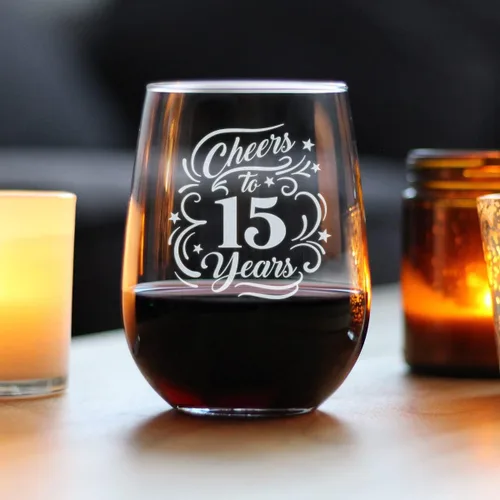 Miniatura 2 de Personalizado Salud a los 15 años - Copa de vino sin tallo con mensaje grabado personalizado - Regalos para decoración de fiesta de 15 aniversario